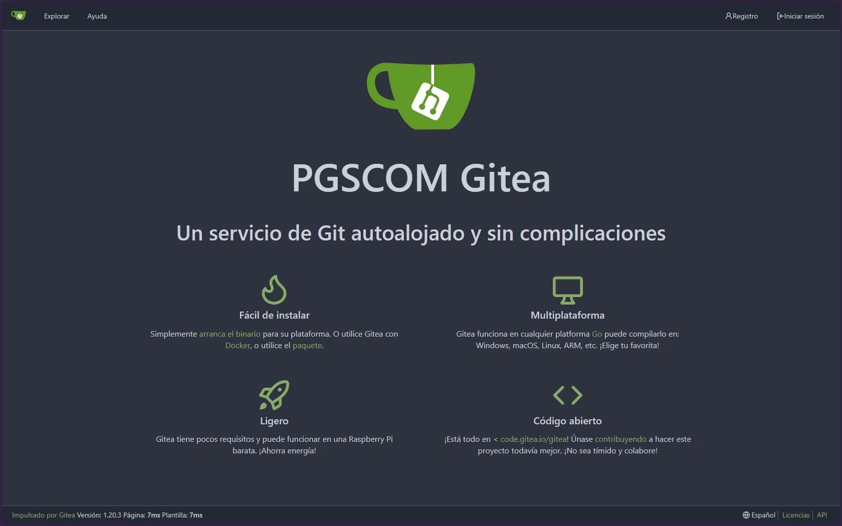 Captura pantalla principal Gitea